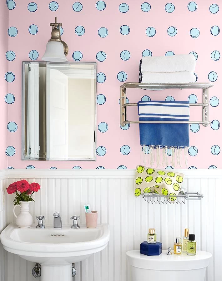'Tennis Balls' Wallpaper By Clare V. - Pink 4 'Tennis Balls' Wallpaper By Clare V. - Pink - Image 2
