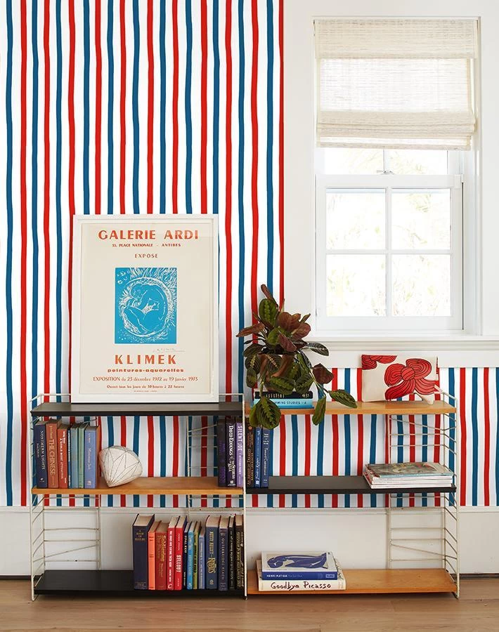 'Stripes' Wallpaper By Clare V. - Red / Blue 4 'Stripes' Wallpaper By Clare V. - Red / Blue - Image 2