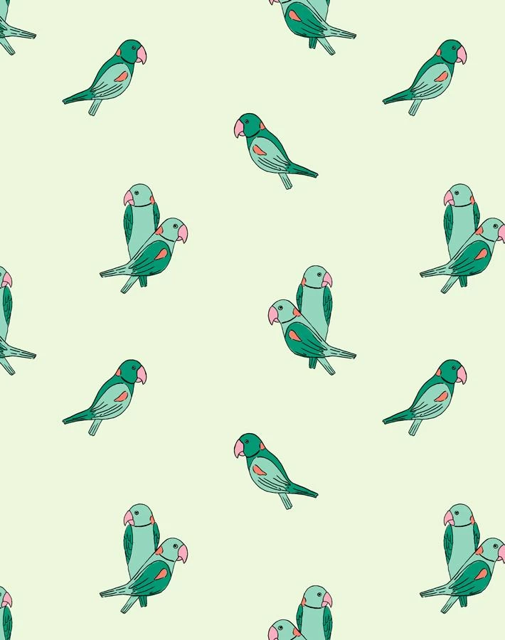 'Small Alexandrine Parakeet' Wallpaper By Tea Collection - Emerald 3 'Small Alexandrine Parakeet' Wallpaper By Tea Collection - Emerald