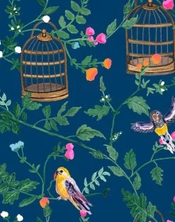'Ann's Garden' Wallpaper By Carly Beck - Deep Navy