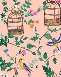 'Ann's Garden' Wallpaper By Carly Beck - Salmon