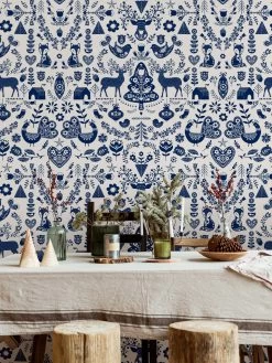 'Annika' Scandinavian' Wallpaper By Nathan Turner - Navy