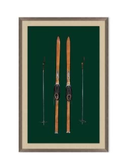 'Antique Skis Green' By Nathan Turner Framed Art