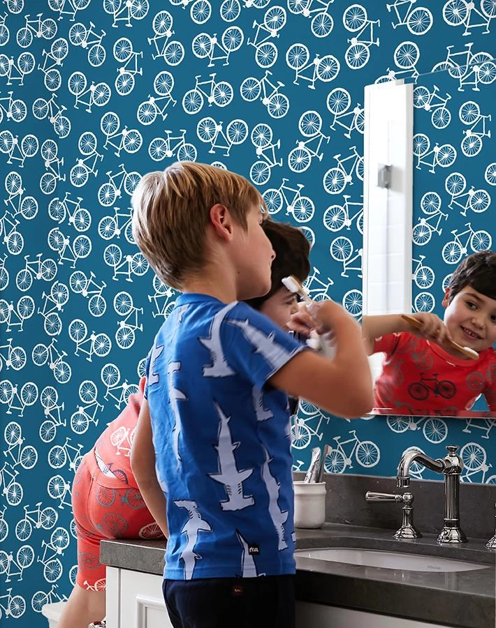 'Bicycles' Wallpaper By Tea Collection - Cadet Blue 4 'Bicycles' Wallpaper By Tea Collection - Cadet Blue - Image 2
