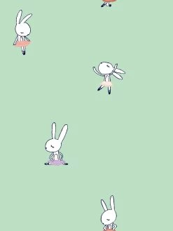 'Ballet Bunnies' Wallpaper By Tea Collection - Aventurine -Wall Decoration Store Bunnies by Tea Collection Peach Aventurine Detail