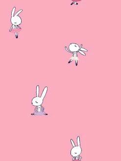 'Ballet Bunnies' Wallpaper By Tea Collection - Bubblegum -Wall Decoration Store Bunnies by Tea Collection Peach Bubblegum Detail