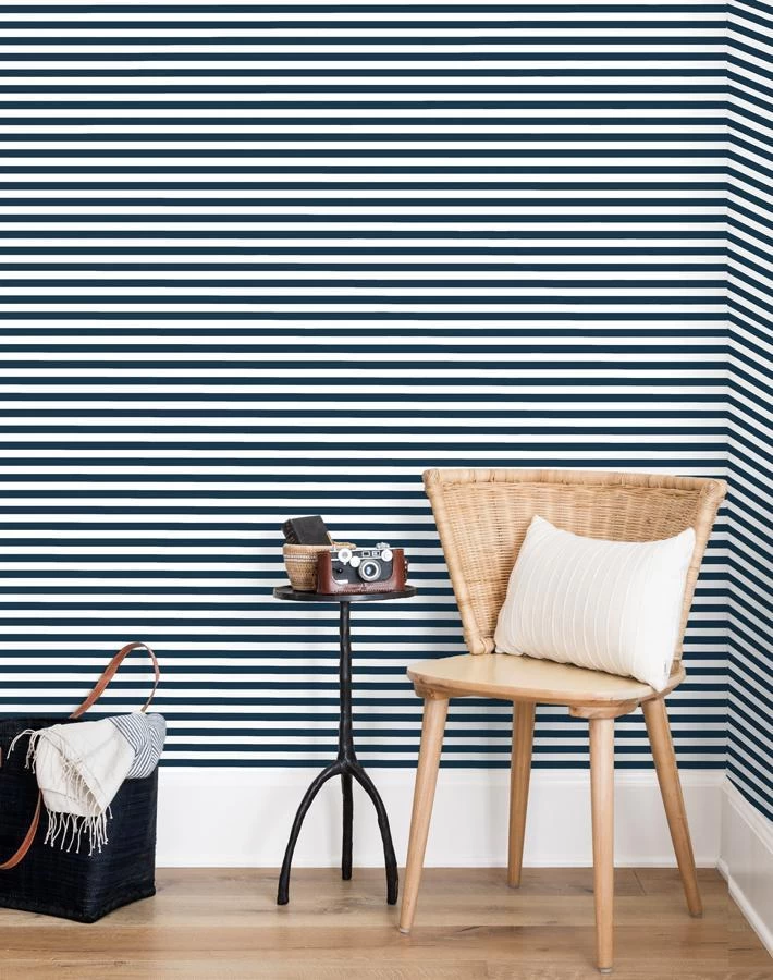 'Cabana Stripe' Wallpaper By Sugar Paper - Navy 4 'Cabana Stripe' Wallpaper By Sugar Paper - Navy - Image 2