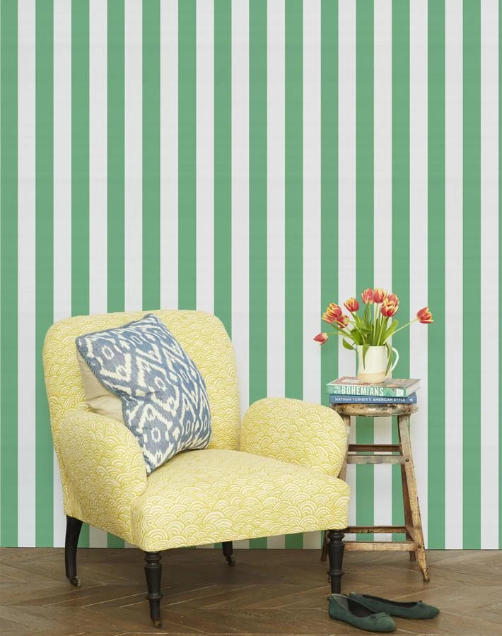 'Candy Stripe' Wallpaper By Wallshoppe - Green 4 'Candy Stripe' Wallpaper By Wallshoppe - Green - Image 2
