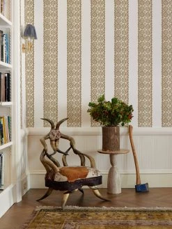 'Crochet Flower Stripe' Wallpaper By Lingua Franca - Ivory