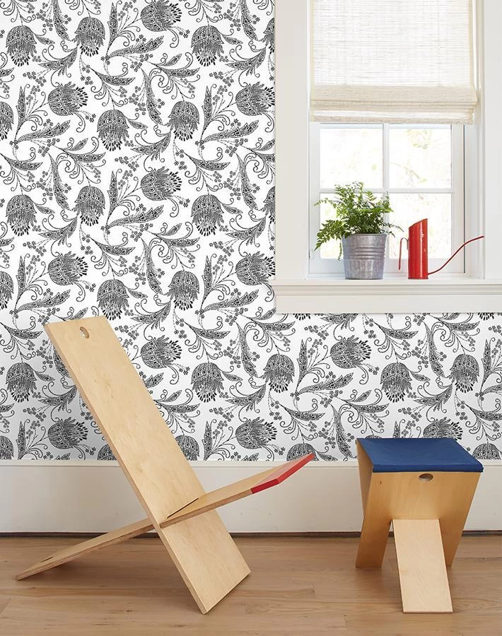'Dear Prudence' Wallpaper By Wallshoppe - Charcoal 4 'Dear Prudence' Wallpaper By Wallshoppe - Charcoal - Image 2