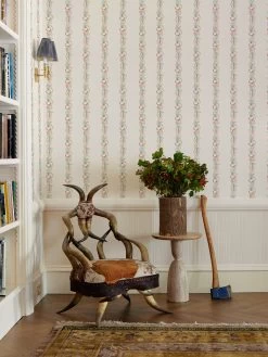 'Embroidered Fruit Vines' Wallpaper By Lingua Franca - Cream