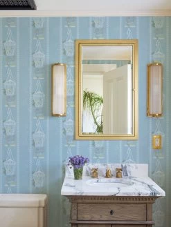 'Embroidered Birdcages' Wallpaper By Lingua Franca - Blue