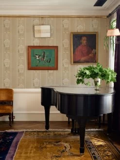 'Embroidered Birdcages' Wallpaper By Lingua Franca - Linen