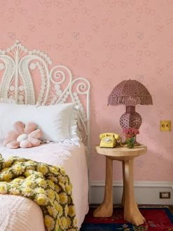 'Embroidered Hearts' Wallpaper By Lingua Franca - Pink