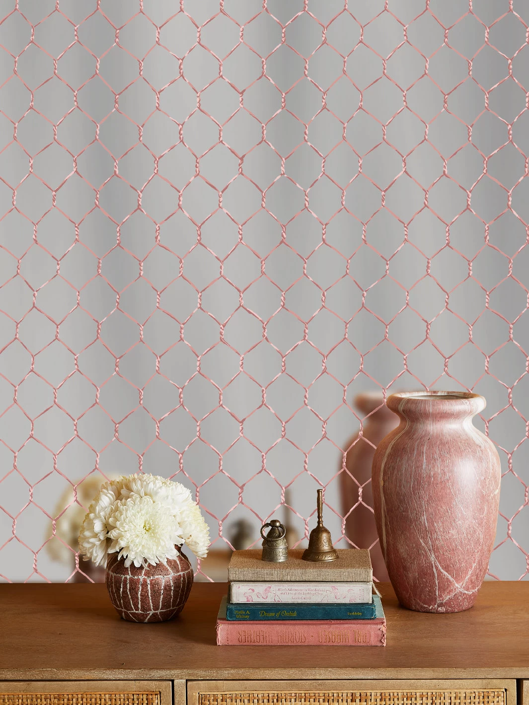 'Evelyn's Chicken Wire' Shiny Silver Wallpaper By Sarah Jessica Parker - Bleecker Blush On Mirror 3 'Evelyn's Chicken Wire' Shiny Silver Wallpaper By Sarah Jessica Parker - Bleecker Blush On Mirror