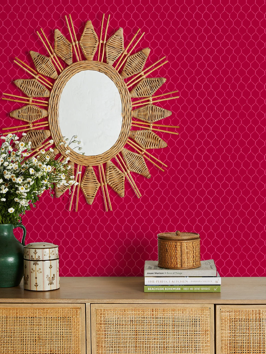'Evelyn's Chicken Wire' Wallpaper By Sarah Jessica Parker - Pink On Geranium 4 'Evelyn's Chicken Wire' Wallpaper By Sarah Jessica Parker - Pink On Geranium - Image 2