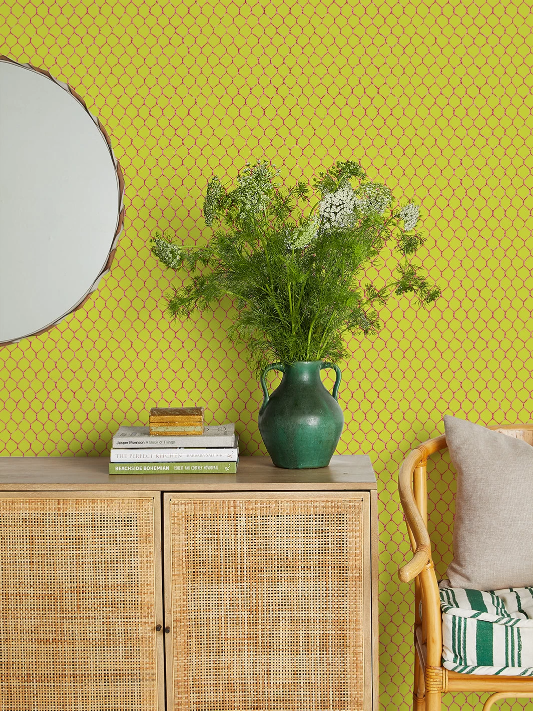 'Evelyn's Chicken Wire' Wallpaper By Sarah Jessica Parker - Teal On Citron 4 'Evelyn's Chicken Wire' Wallpaper By Sarah Jessica Parker - Teal On Citron - Image 2