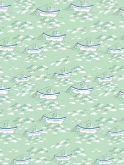 'Fishing Boats' Wallpaper By Tea Collection - Aventurine