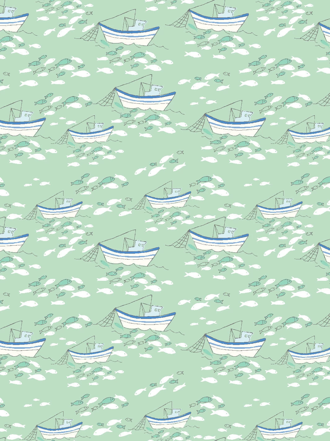 'Fishing Boats' Wallpaper By Tea Collection - Aventurine 3 'Fishing Boats' Wallpaper By Tea Collection - Aventurine