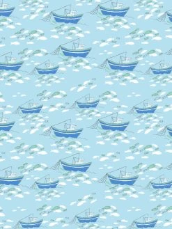 'Fishing Boats' Wallpaper By Tea Collection - Baby Blue