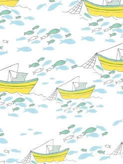 'Fishing Boats' Wallpaper By Tea Collection - White 7 'Fishing Boats' Wallpaper By Tea Collection - White -Wall Decoration Store Fishing Boats by Tea Collection White Detail