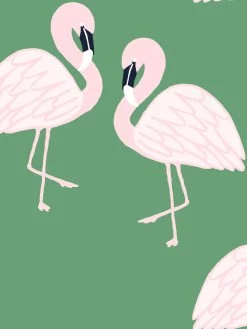 'Flamingos' Wallpaper By Tea Collection - Green -Wall Decoration Store Flamingos by Tea Collection Green Detail