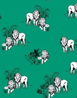 'Foliage Lions' Wallpaper By Tea Collection - Emerald