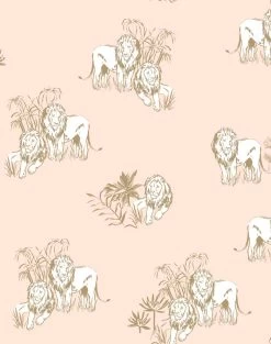 'Foliage Lions' Wallpaper By Tea Collection - Peach