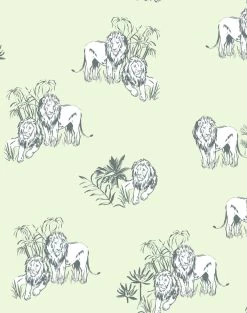 'Foliage Lions' Wallpaper By Tea Collection - Pistachio