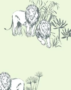 'Foliage Lions' Wallpaper By Tea Collection - Pistachio -Wall Decoration Store Foliage Lions Pistachio detail 7c08dc3b 1811 4b29 bc42 e14af39b3796
