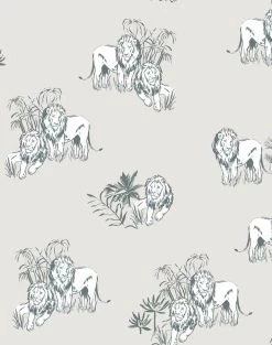 'Foliage Lions' Wallpaper By Tea Collection - Sand