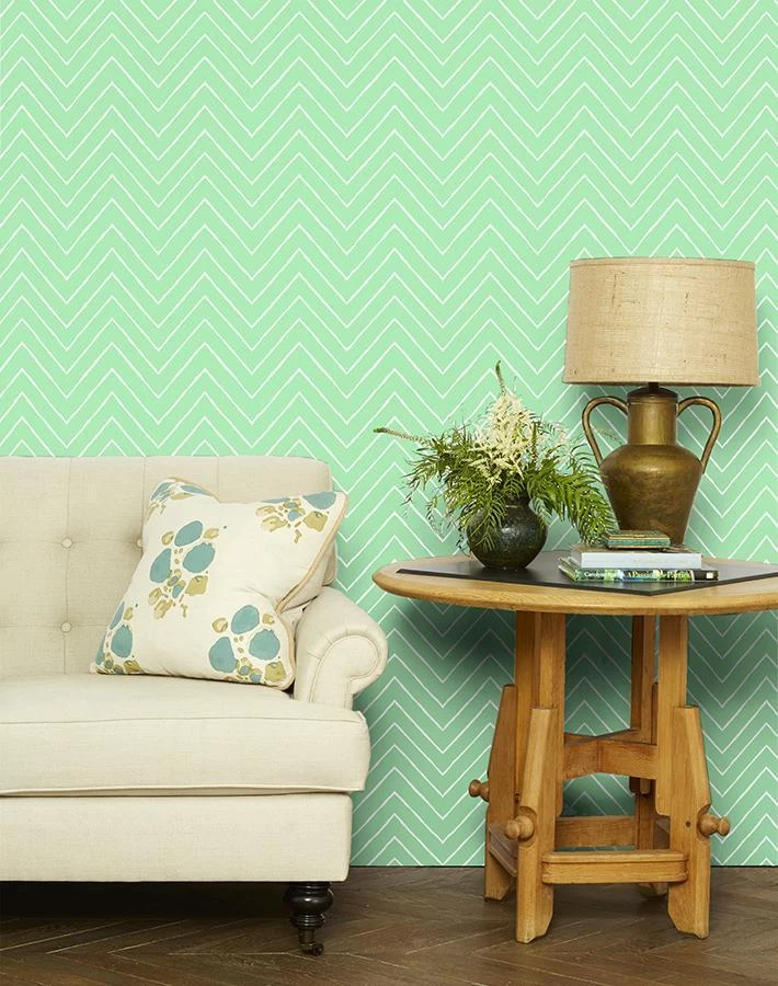 'Frances Chevron' Wallpaper By Wallshoppe - Green 4 'Frances Chevron' Wallpaper By Wallshoppe - Green - Image 2