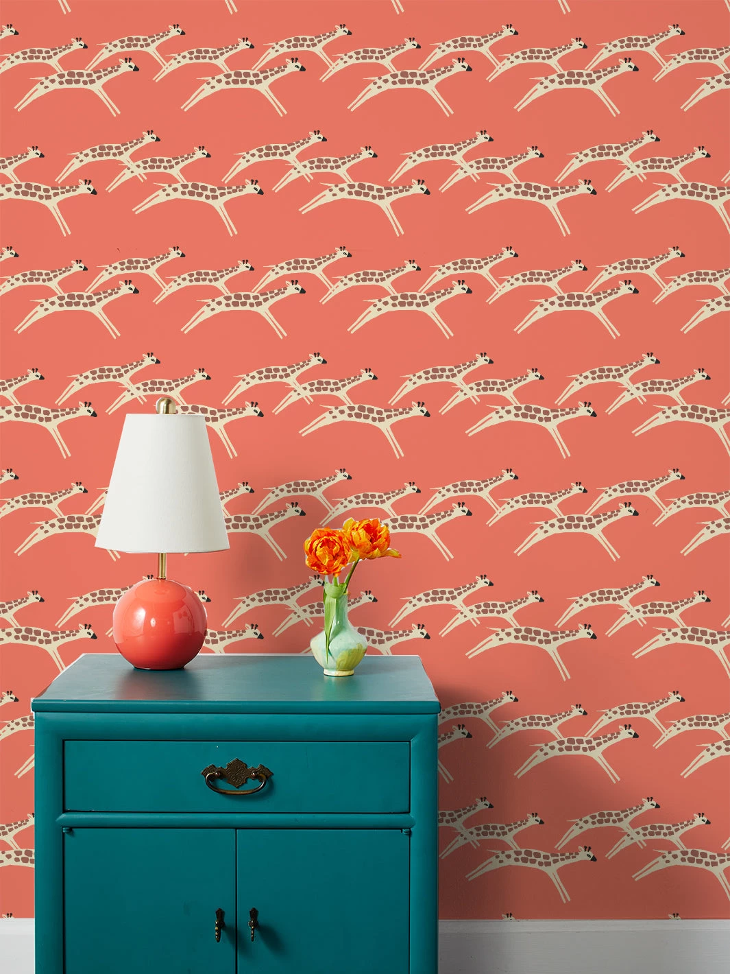 'Galloping Giraffes' Wallpaper By Tea Collection - Watermelon 4 'Galloping Giraffes' Wallpaper By Tea Collection - Watermelon - Image 2