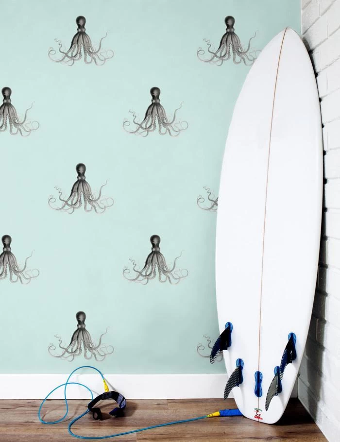 'George The Octopus' Wallpaper By Wallshoppe - Seafoam 4 'George The Octopus' Wallpaper By Wallshoppe - Seafoam - Image 2