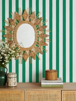 'Grosgrain Stripe On White' Wallpaper By Sarah Jessica Parker - Emerald -Wall Decoration Store Grosgrain Stripe on White by SJP Emerald RS