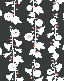 'Hollyhock' Wallpaper By Clare V. - Charcoal