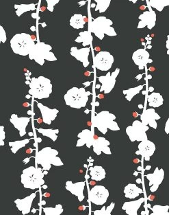 'Hollyhock' Wallpaper By Clare V. - Charcoal -Wall Decoration Store Hollyhock Charcoal product ce3ada41 6e41 443d a09b 6654c2a0b24b