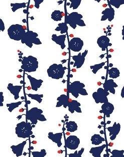 'Hollyhock' Wallpaper By Clare V. - Navy Red