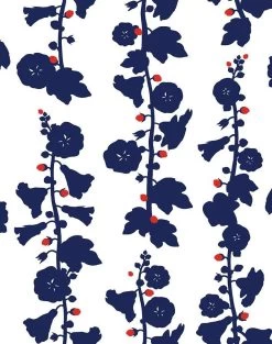 'Hollyhock' Wallpaper By Clare V. - Navy Red -Wall Decoration Store Hollyhock Navy Red product 580bf8ab 7a55 4014 880f eb8ecd3b162d