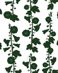 'Hollyhock' Wallpaper By Clare V. - Green