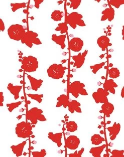 'Hollyhock' Wallpaper By Clare V. - Red