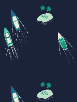 'Island Boats' Wallpaper By Tea Collection - Navy