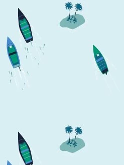'Island Boats' Wallpaper By Tea Collection - Pale Blue