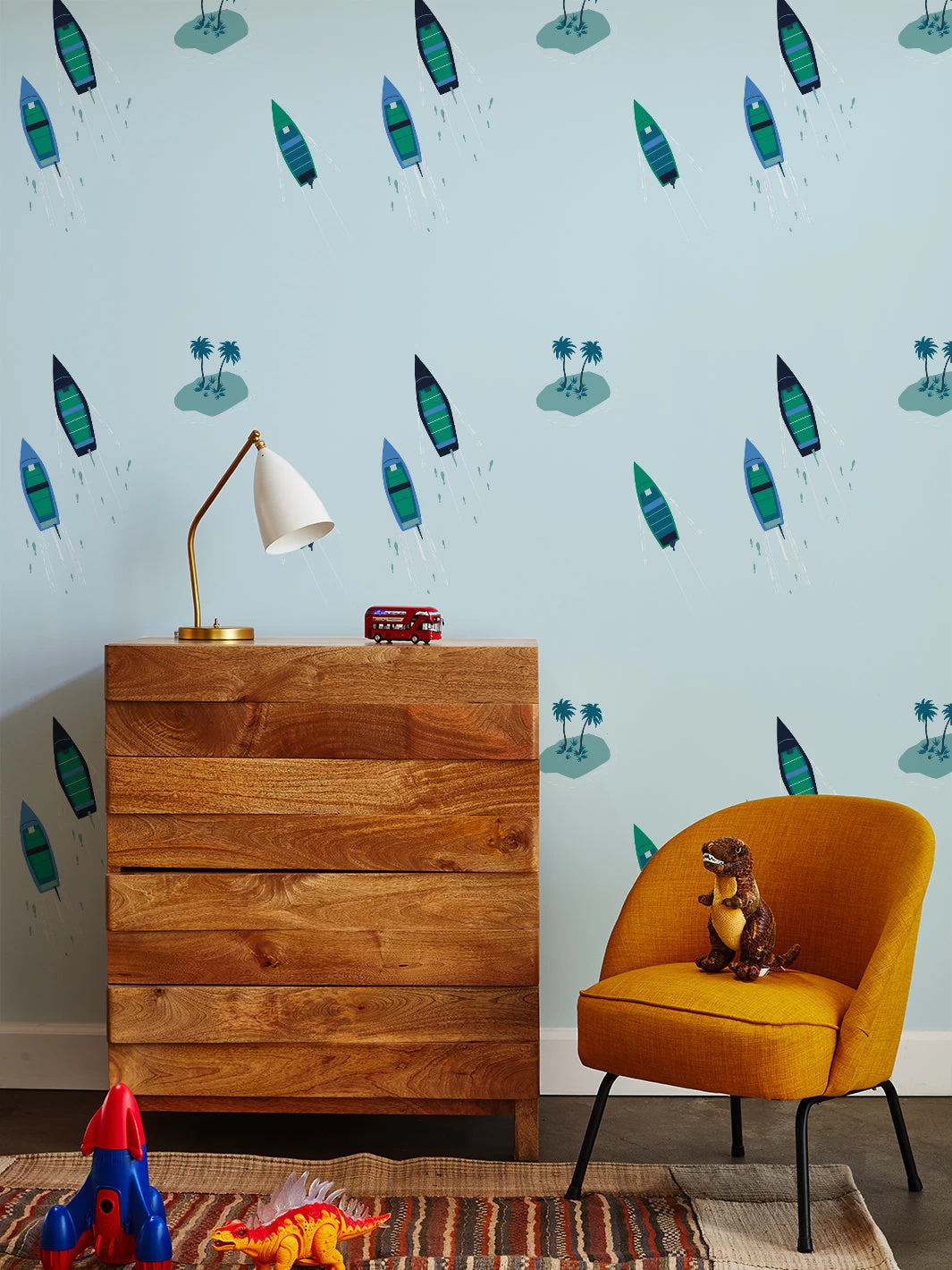 'Island Boats' Wallpaper By Tea Collection - Pale Blue 4 'Island Boats' Wallpaper By Tea Collection - Pale Blue - Image 2