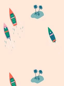 'Island Boats' Wallpaper By Tea Collection - Peach