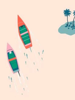 'Island Boats' Wallpaper By Tea Collection - Peach -Wall Decoration Store Island Boats by Tea Collection Peach Detail