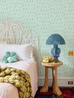 'LF Alphabet' Wallpaper By Lingua Franca - Mint With Yellow Accent Letter