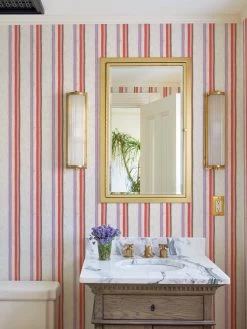 'Life Is A Banquet Stripe' Wallpaper By Lingua Franca - Lilac + Melon