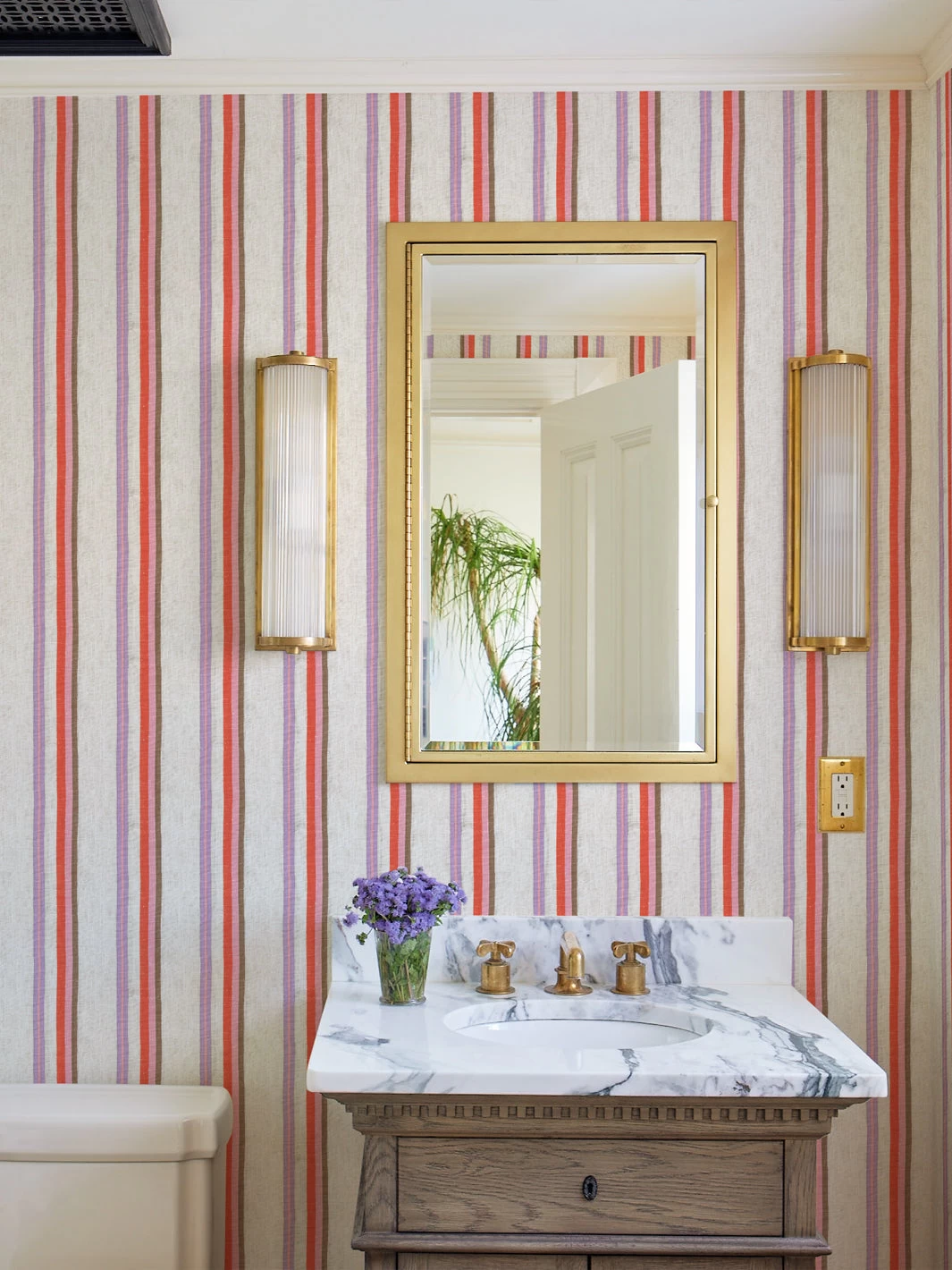 'Life Is A Banquet Stripe' Wallpaper By Lingua Franca - Lilac + Melon 3 'Life Is A Banquet Stripe' Wallpaper By Lingua Franca - Lilac + Melon