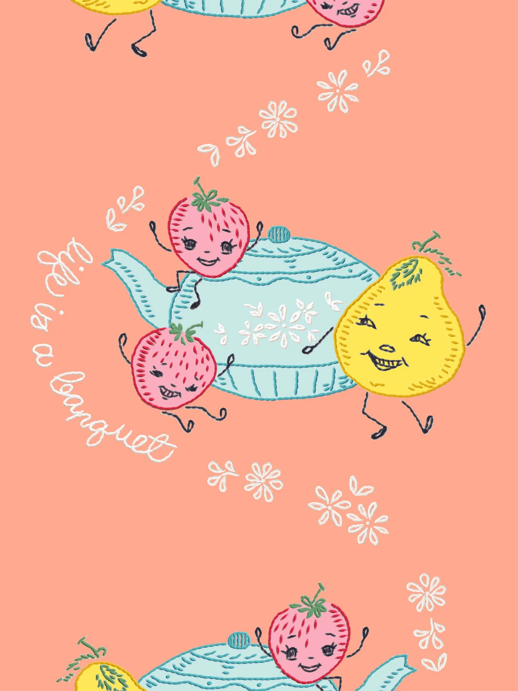 'Life Is A Banquet Scroll' Wallpaper By Lingua Franca - Coral 5 'Life Is A Banquet Scroll' Wallpaper By Lingua Franca - Coral - Image 3